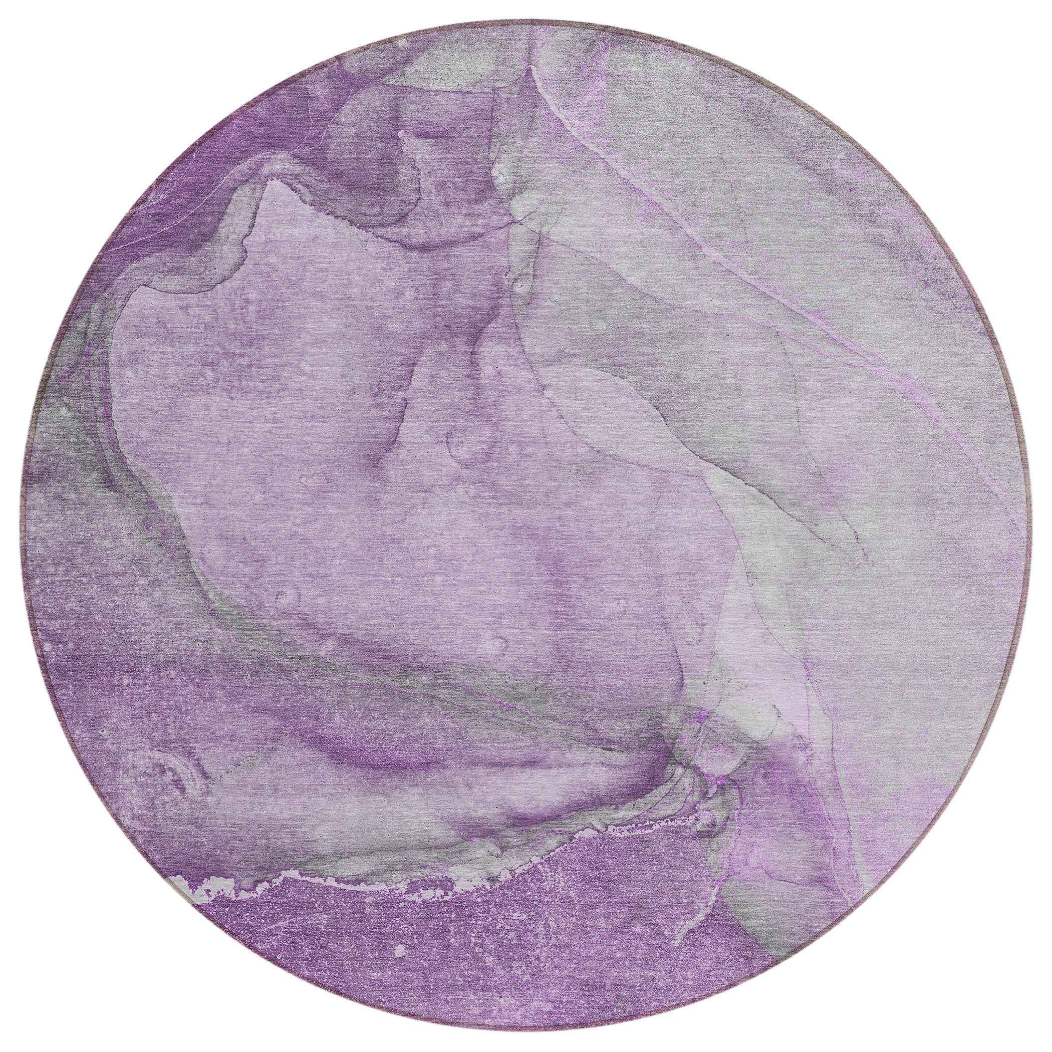 8' Round Lilac Round Abstract Washable Non Skid Indoor Outdoor Area Rug