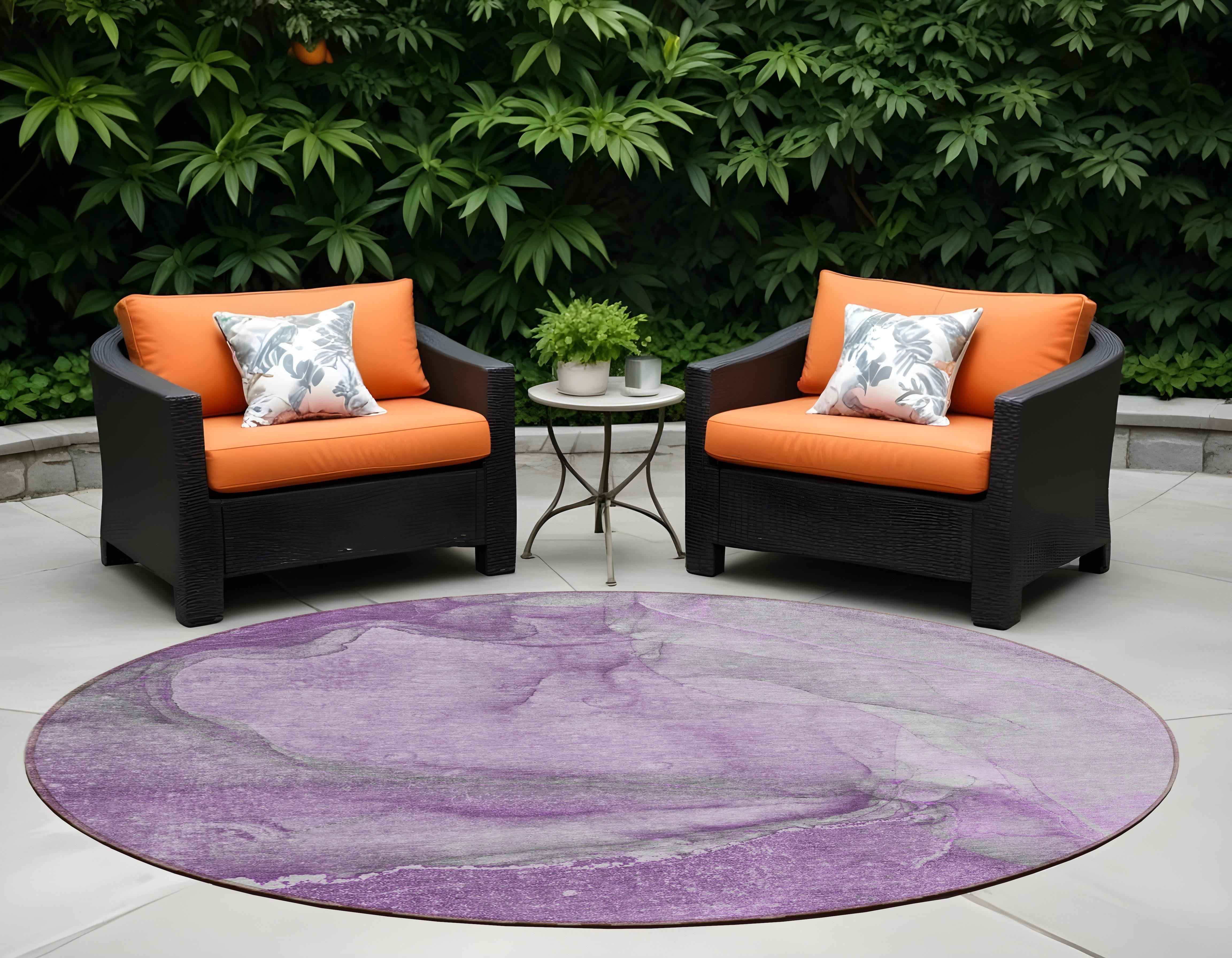 8' Round Lilac Round Abstract Washable Non Skid Indoor Outdoor Area Rug
