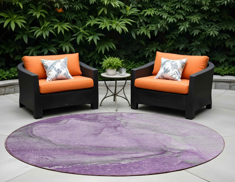 8' Round Lilac Round Abstract Washable Non Skid Indoor Outdoor Area Rug