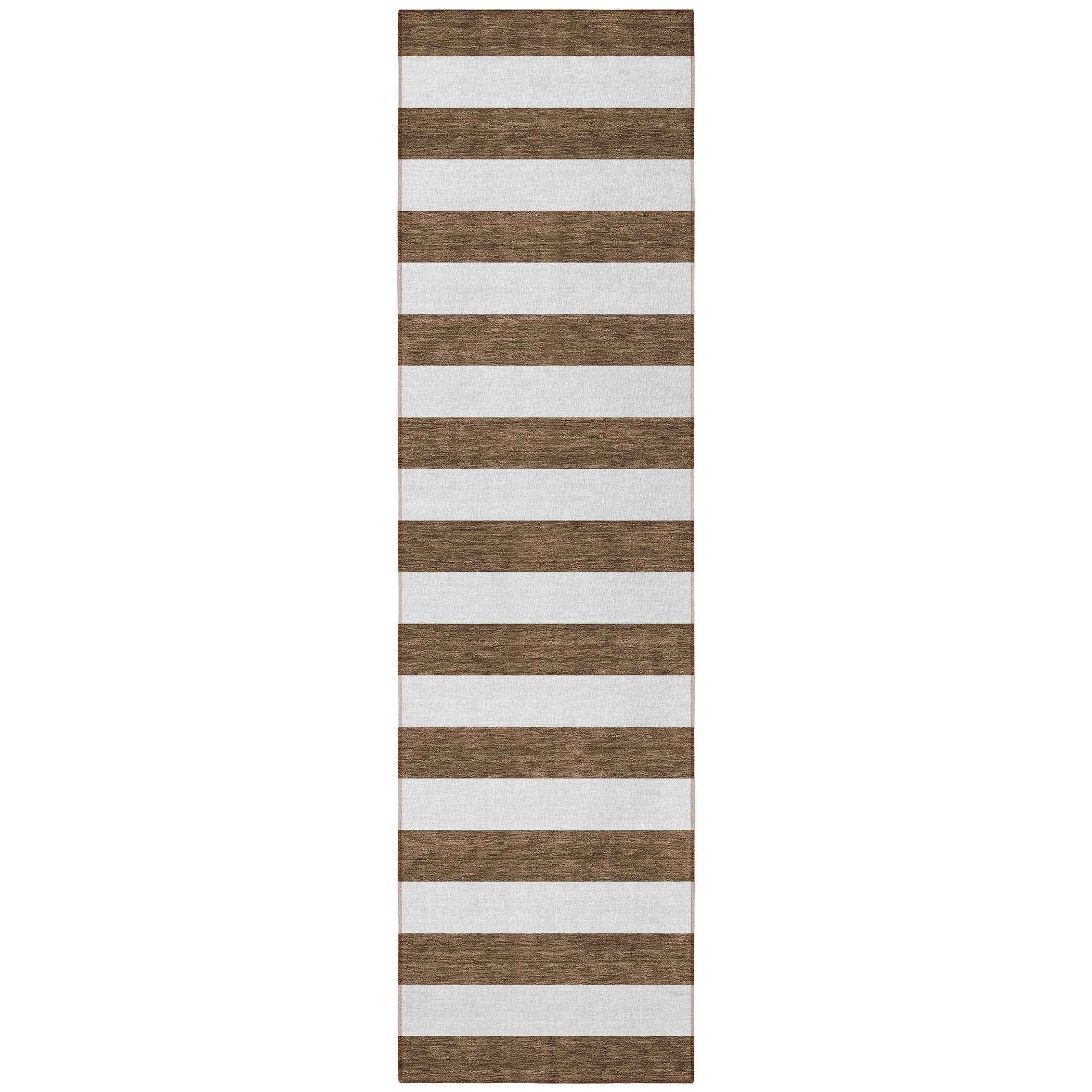 8' Runner Chocolate Striped Washable Non Skid Indoor Outdoor Runner Rug