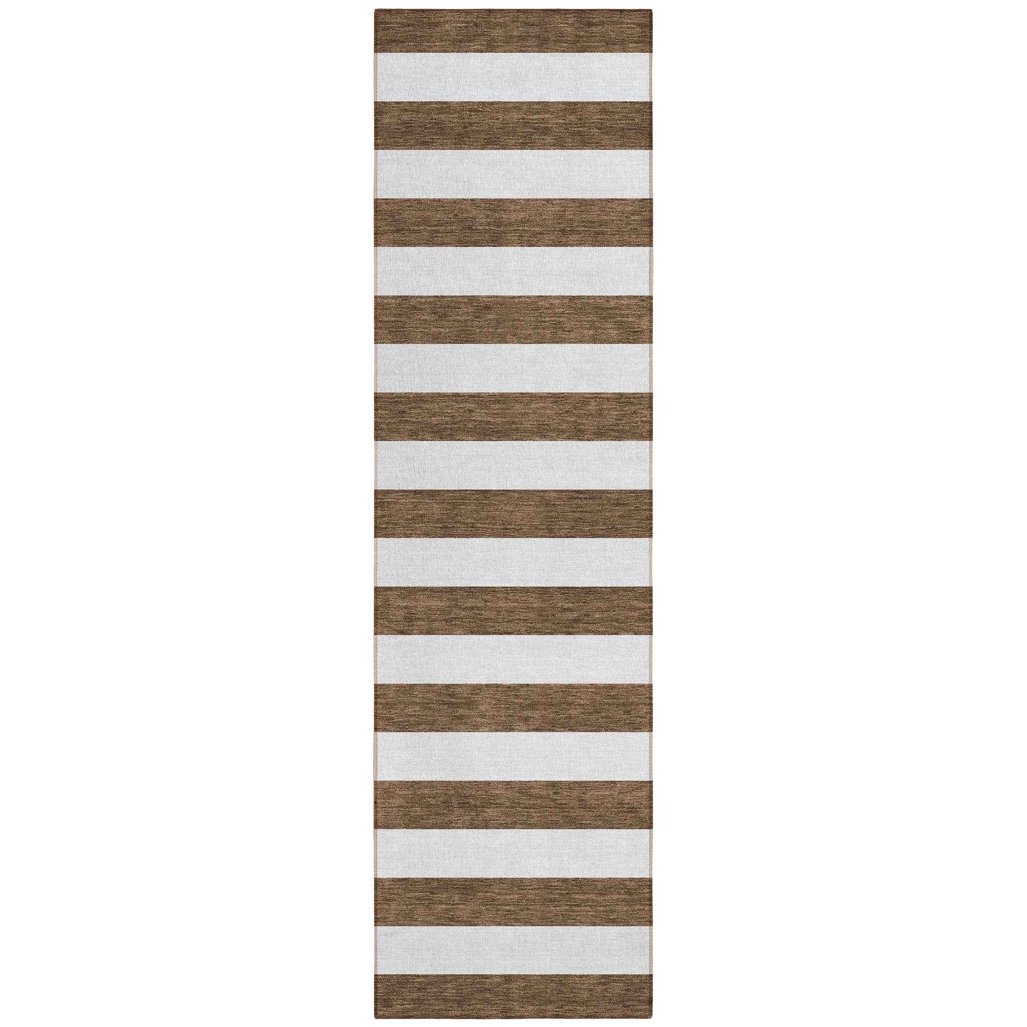 8' Runner Chocolate Striped Washable Non Skid Indoor Outdoor Runner Rug