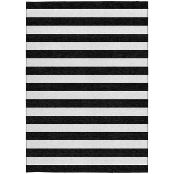 5' X 8' Black and White Striped Washable Non Skid Indoor Outdoor Area Rug