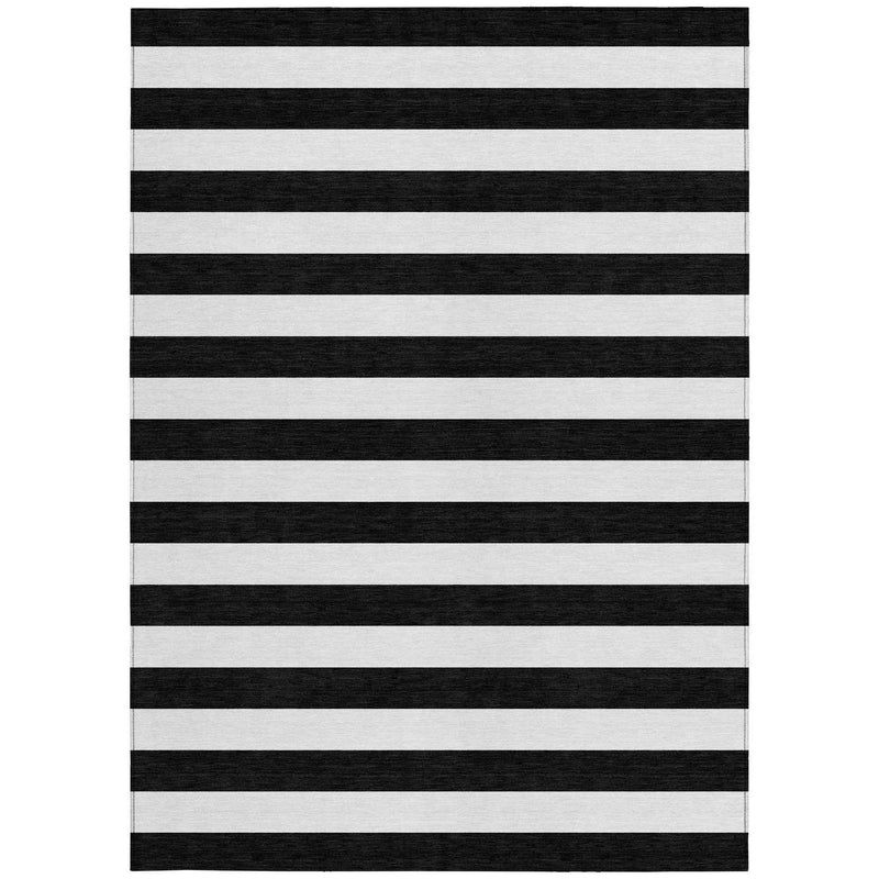 5' X 8' Black and White Striped Washable Non Skid Indoor Outdoor Area Rug