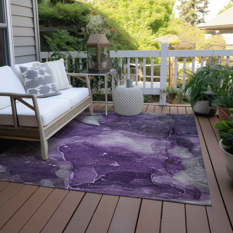 3' X 5' Purple Abstract Washable Non Skid Indoor Outdoor Area Rug