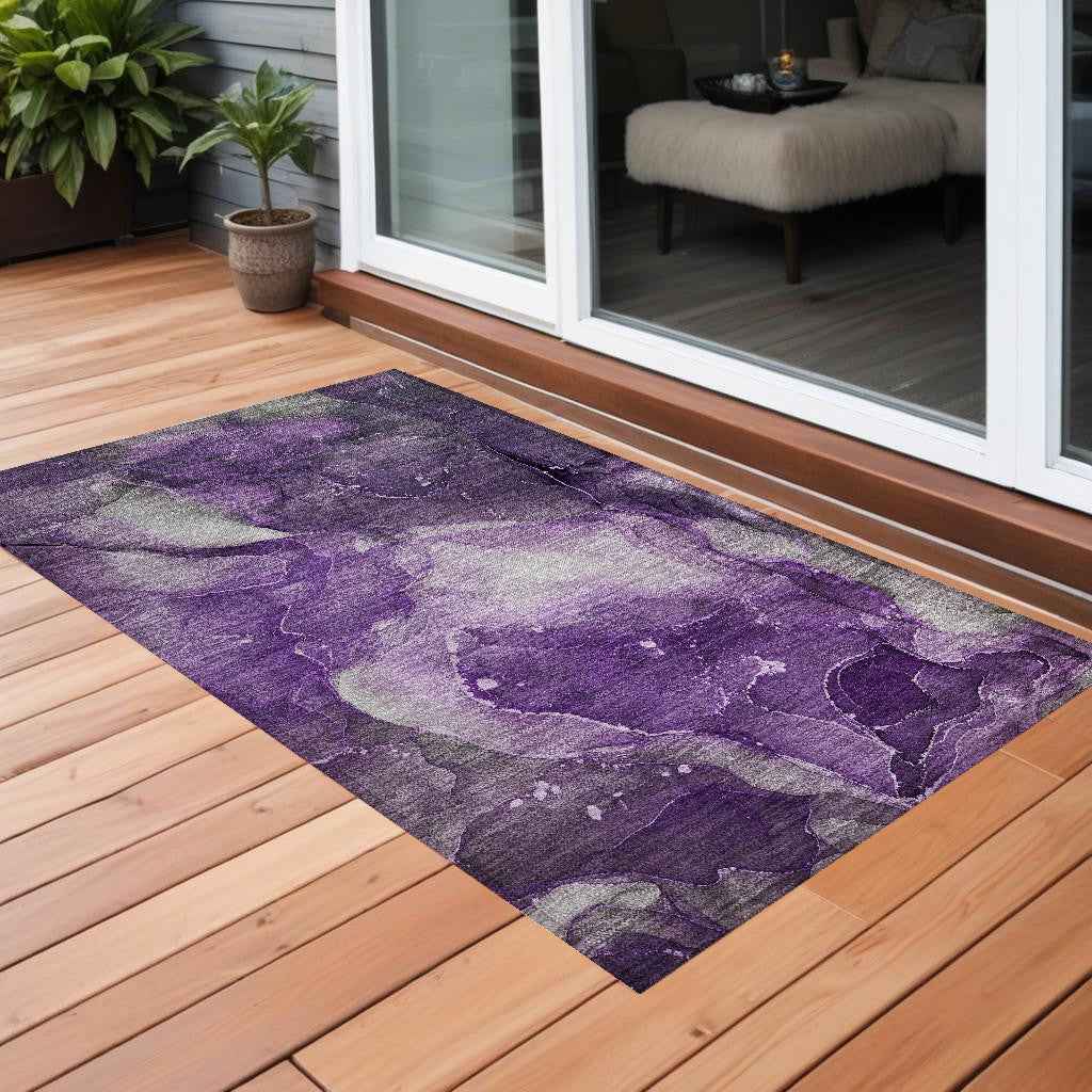 3' X 5' Purple Abstract Washable Non Skid Indoor Outdoor Area Rug