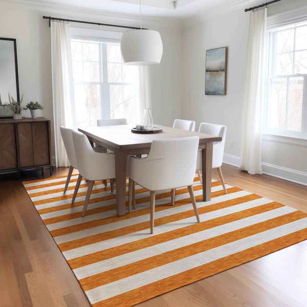3' X 5' Orange and White Striped Washable Non Skid Indoor Outdoor Area Rug