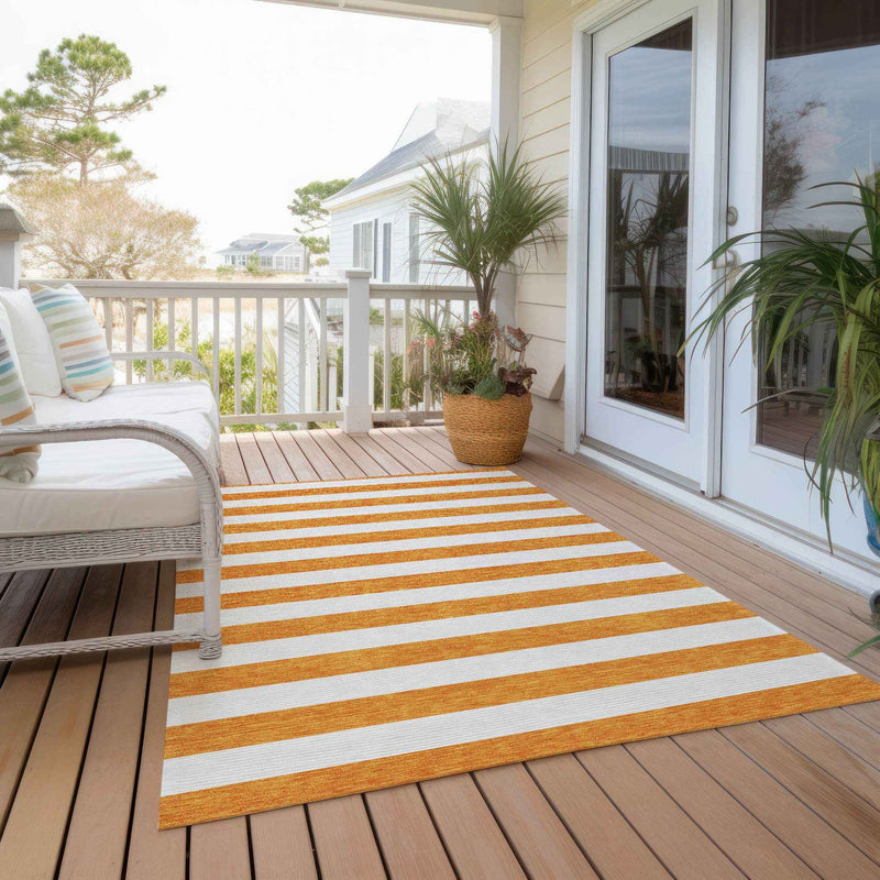 3' X 5' Orange and White Striped Washable Non Skid Indoor Outdoor Area Rug