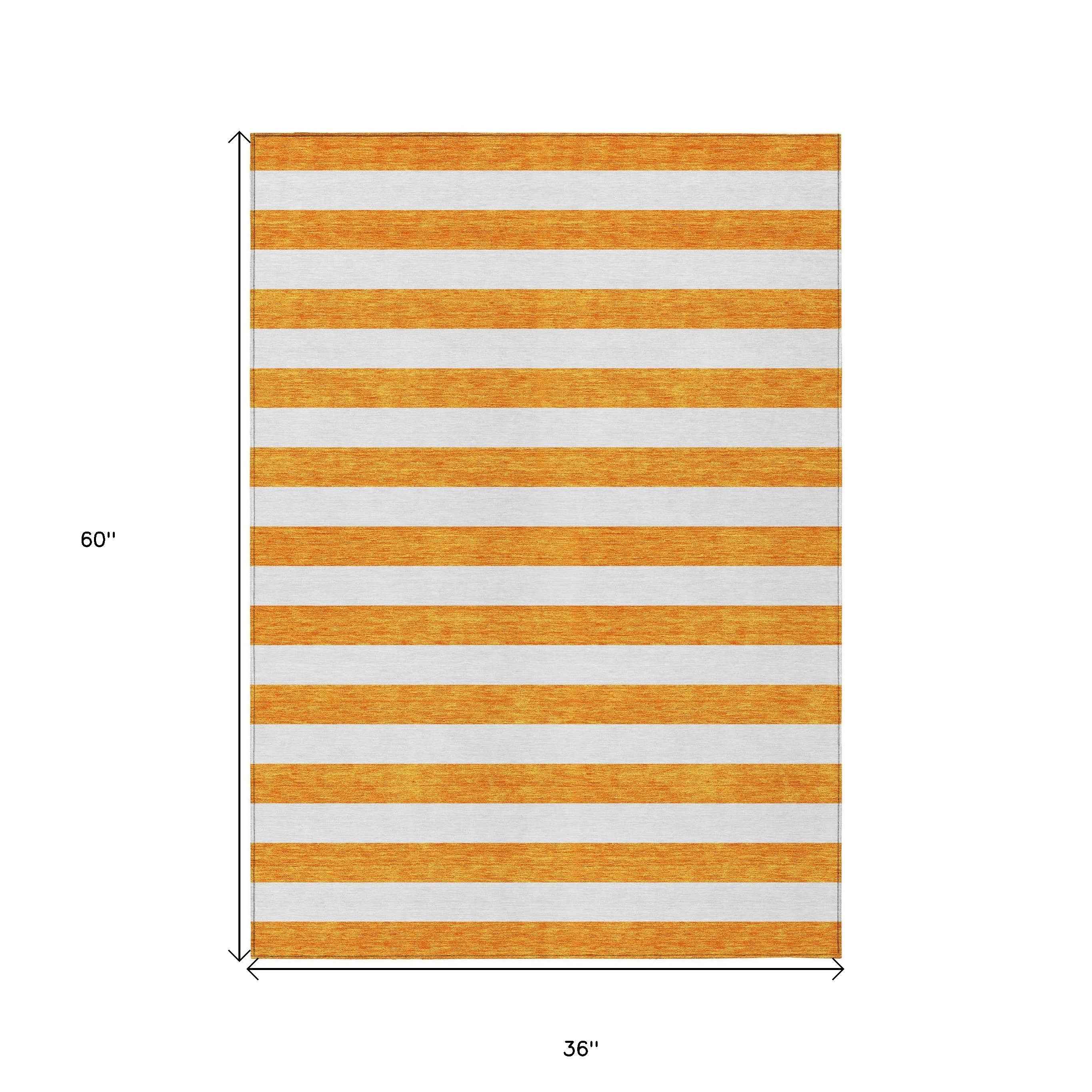 3' X 5' Orange and White Striped Washable Non Skid Indoor Outdoor Area Rug