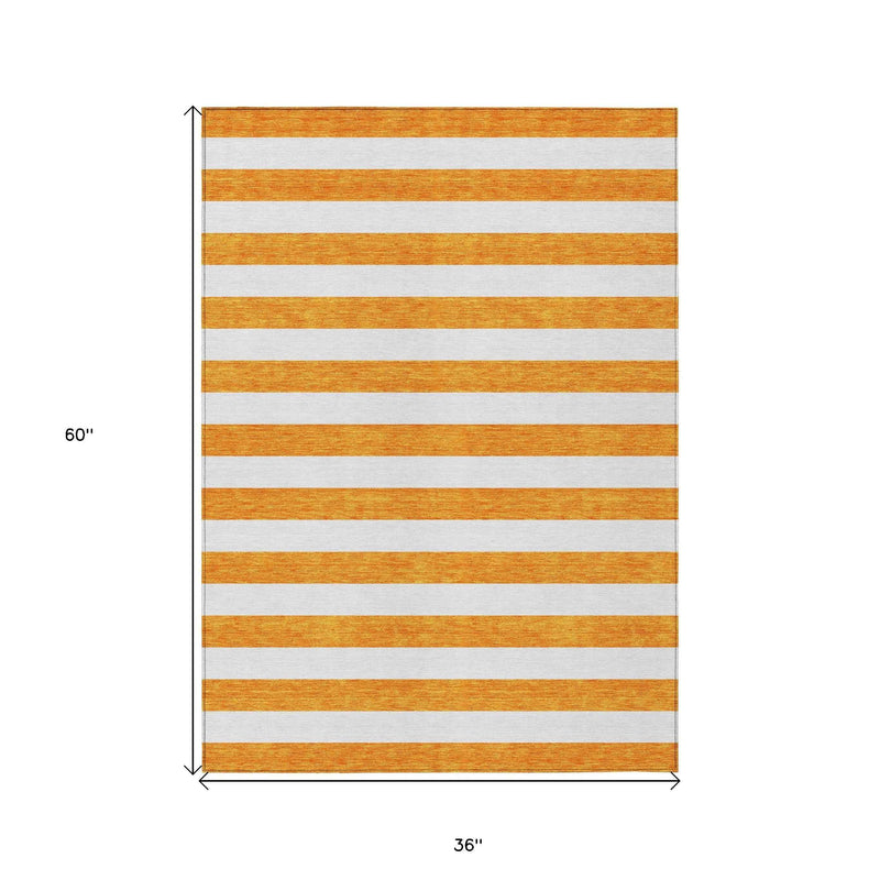 3' X 5' Orange and White Striped Washable Non Skid Indoor Outdoor Area Rug