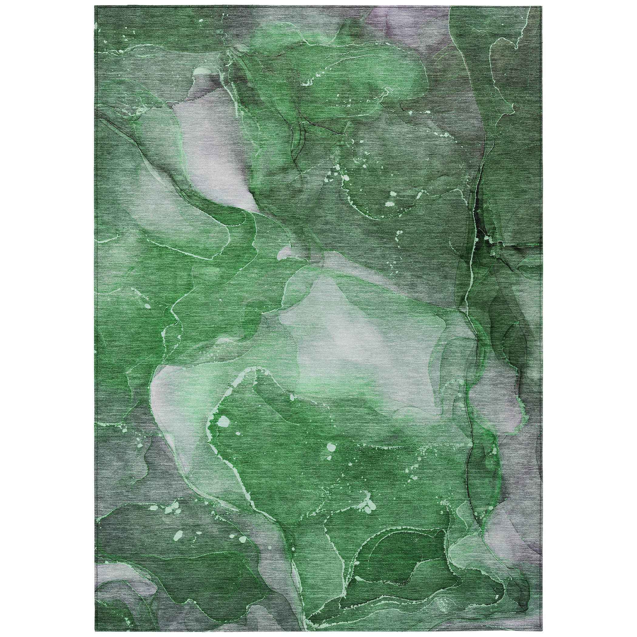 3' X 5' Emerald Abstract Washable Non Skid Indoor Outdoor Area Rug