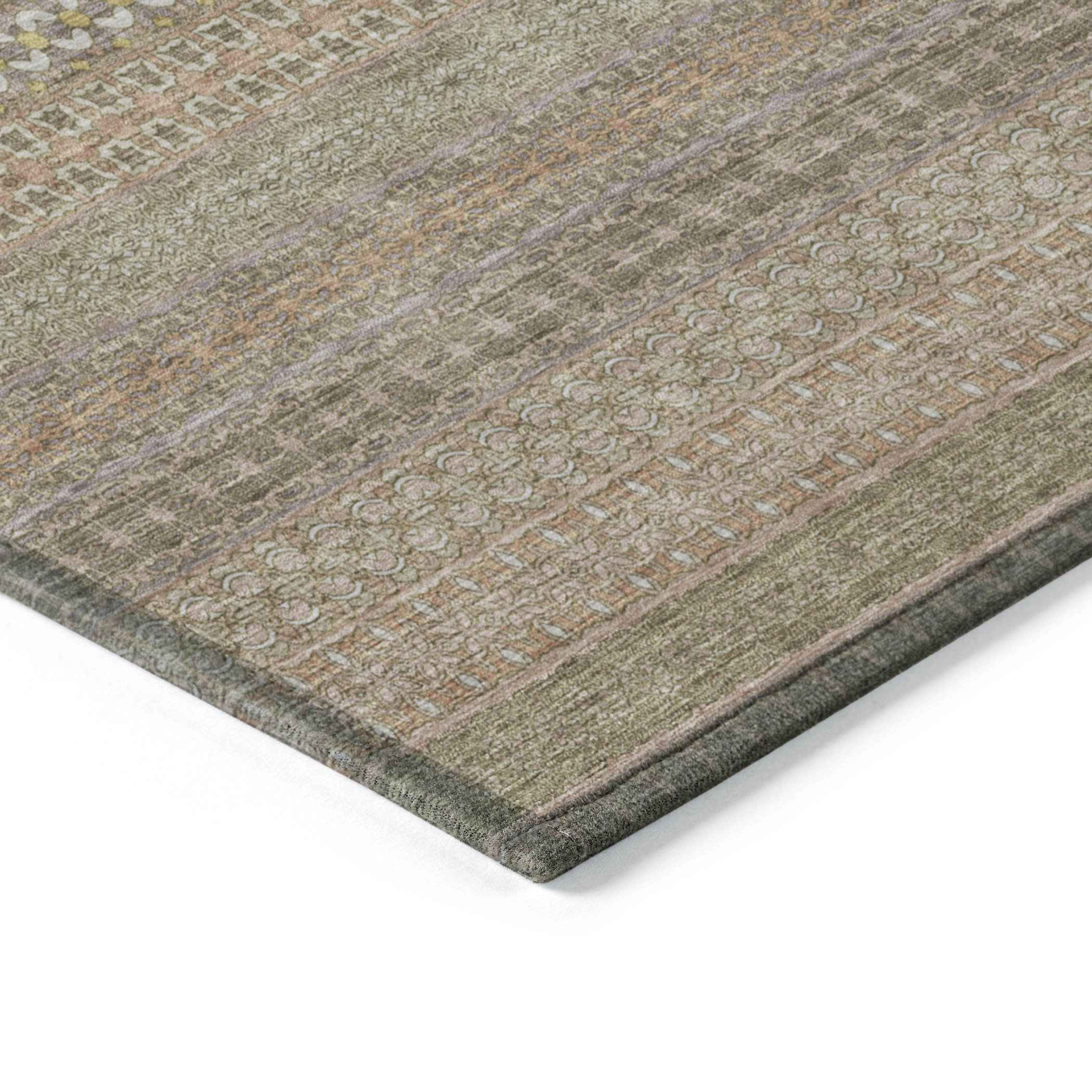 10' X 14' Khaki Striped Washable Non Skid Indoor Outdoor Area Rug Default Title
