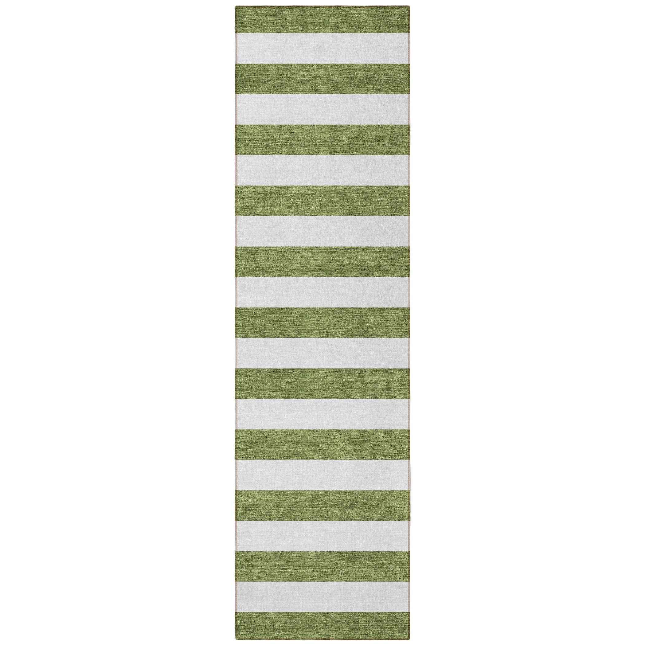 8' Runner Olive Green Striped Washable Non Skid Indoor Outdoor Runner Rug