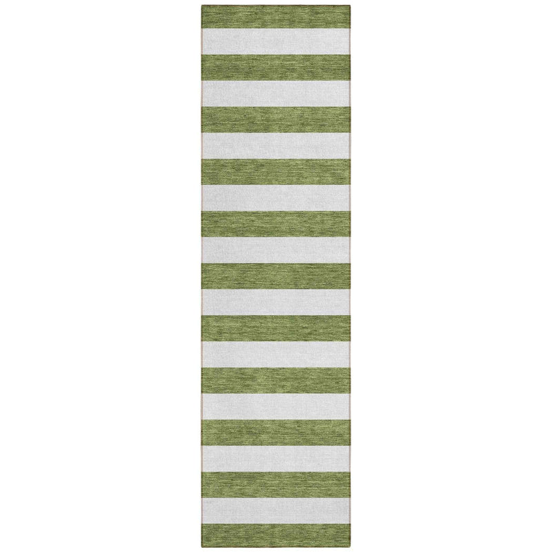 8' Runner Olive Green Striped Washable Non Skid Indoor Outdoor Runner Rug