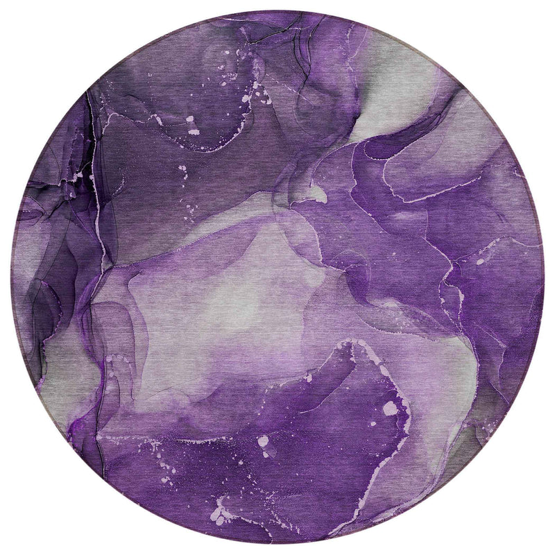 8' Round Purple Round Abstract Washable Non Skid Indoor Outdoor Area Rug