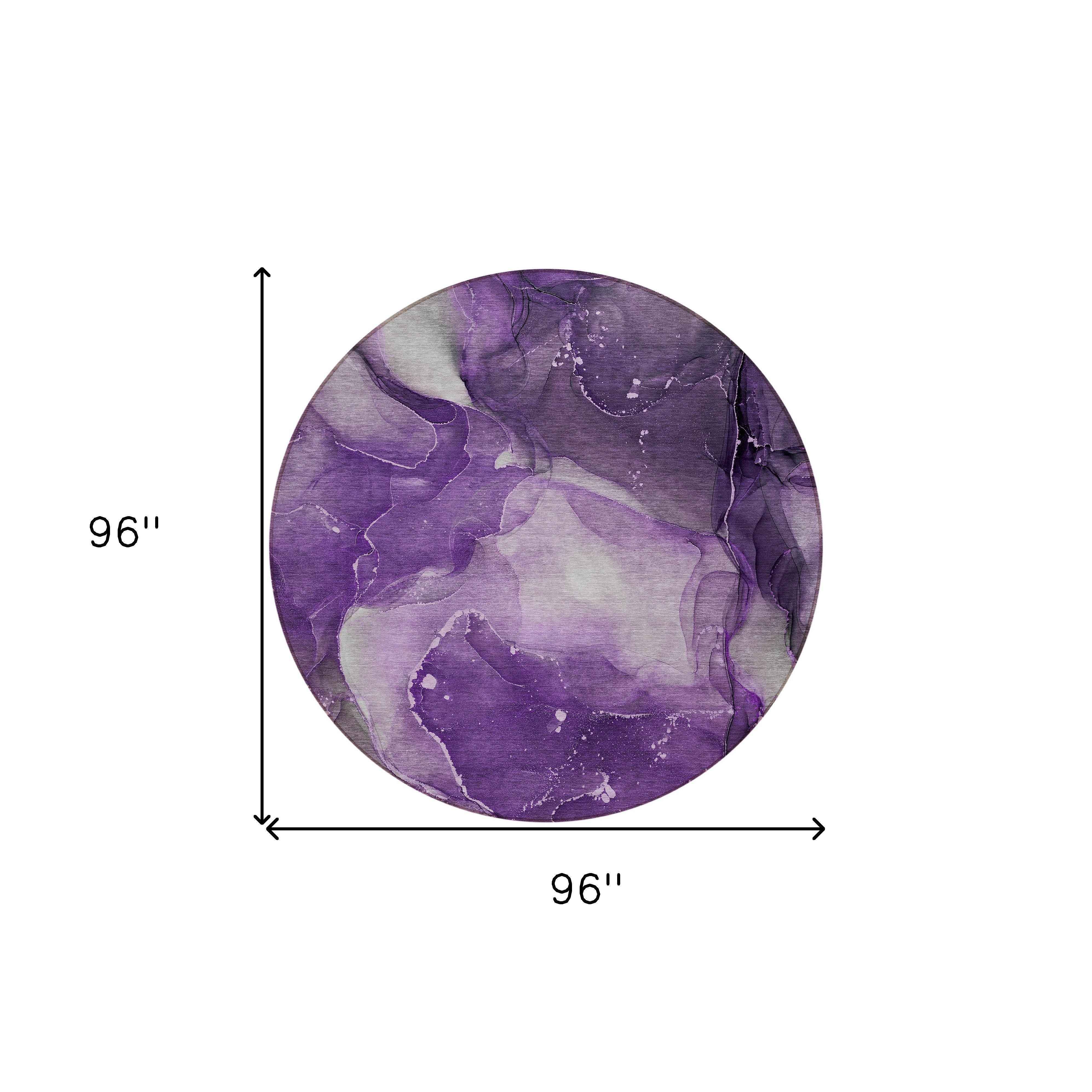 8' Round Purple Round Abstract Washable Non Skid Indoor Outdoor Area Rug
