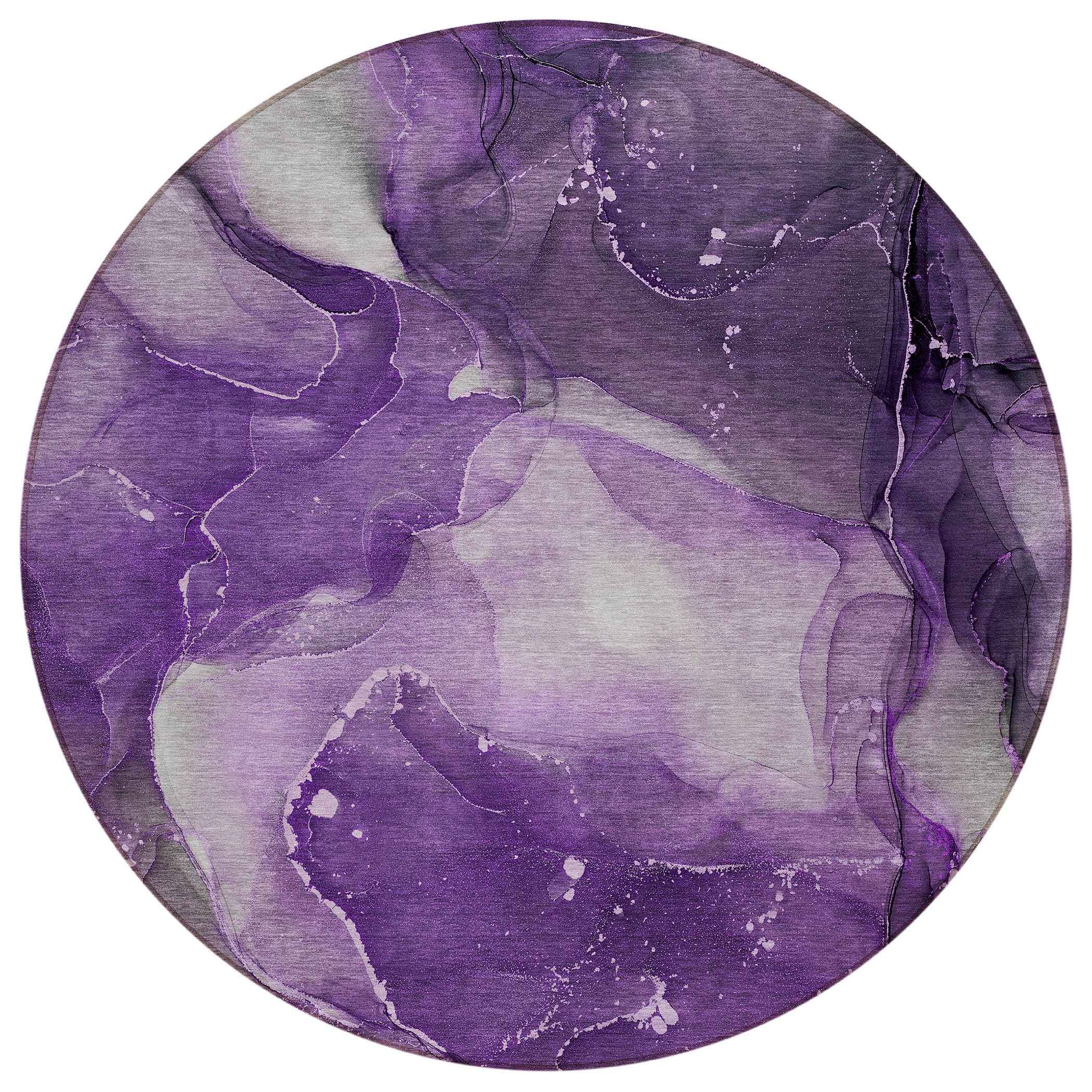 8' Round Purple Round Abstract Washable Non Skid Indoor Outdoor Area Rug