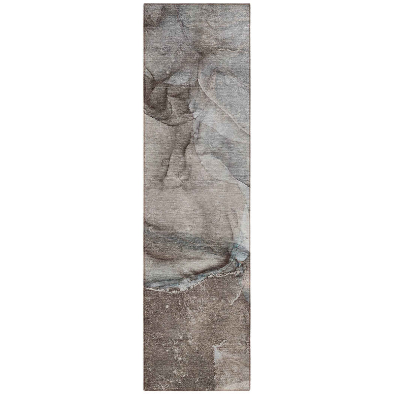 2' X 8' Taupe Abstract Washable Indoor Outdoor Runner Rug