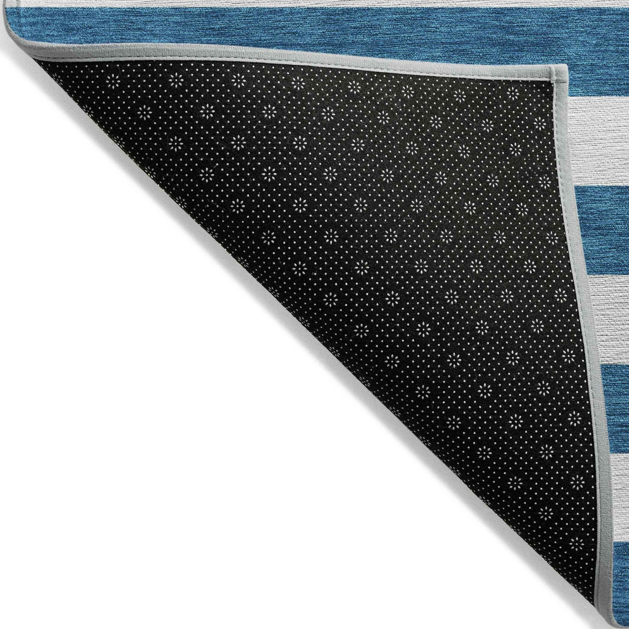 8' X 10' Navy Blue Striped Washable Non Skid Indoor Outdoor Area Rug