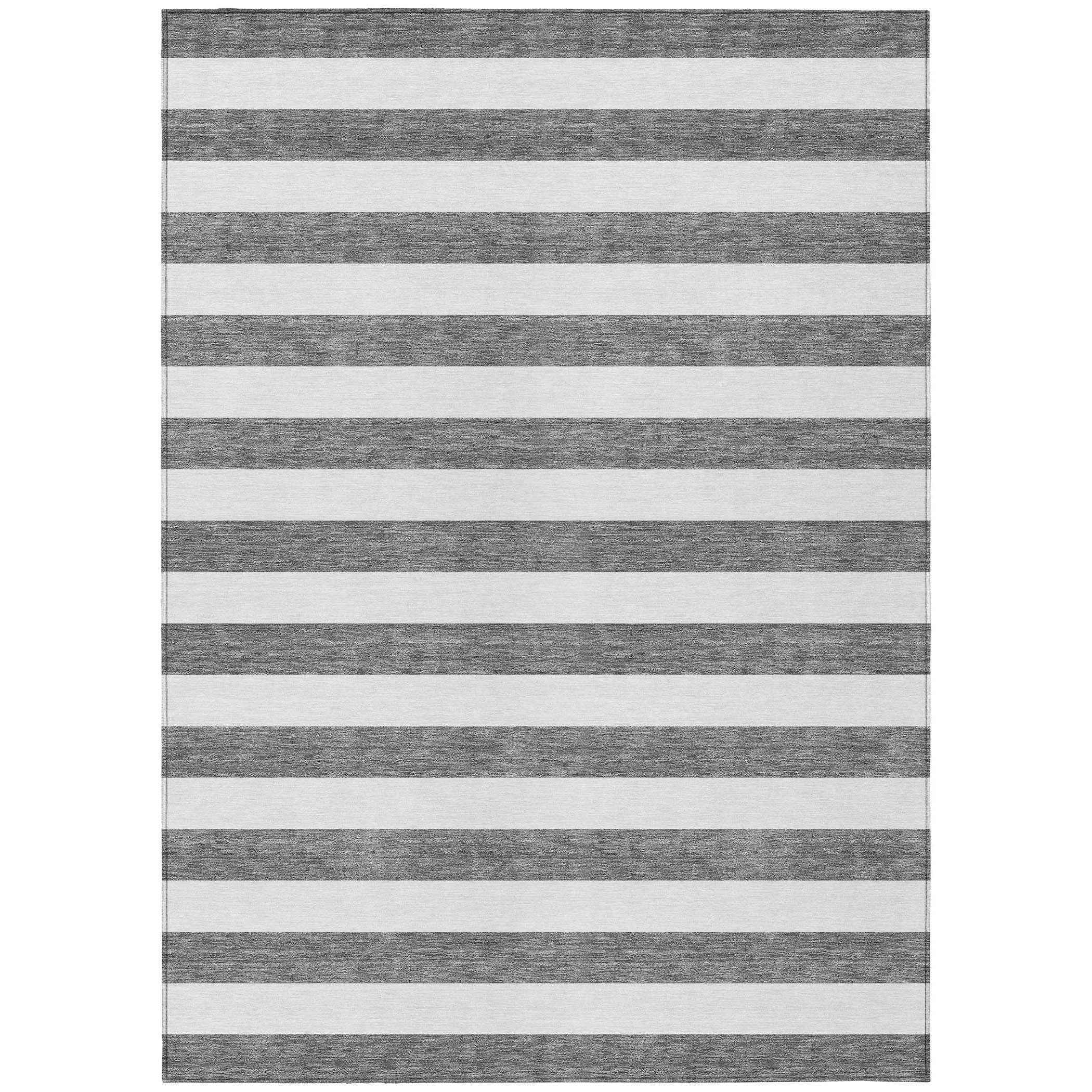 5' X 8' Charcoal Striped Washable Non Skid Indoor Outdoor Area Rug