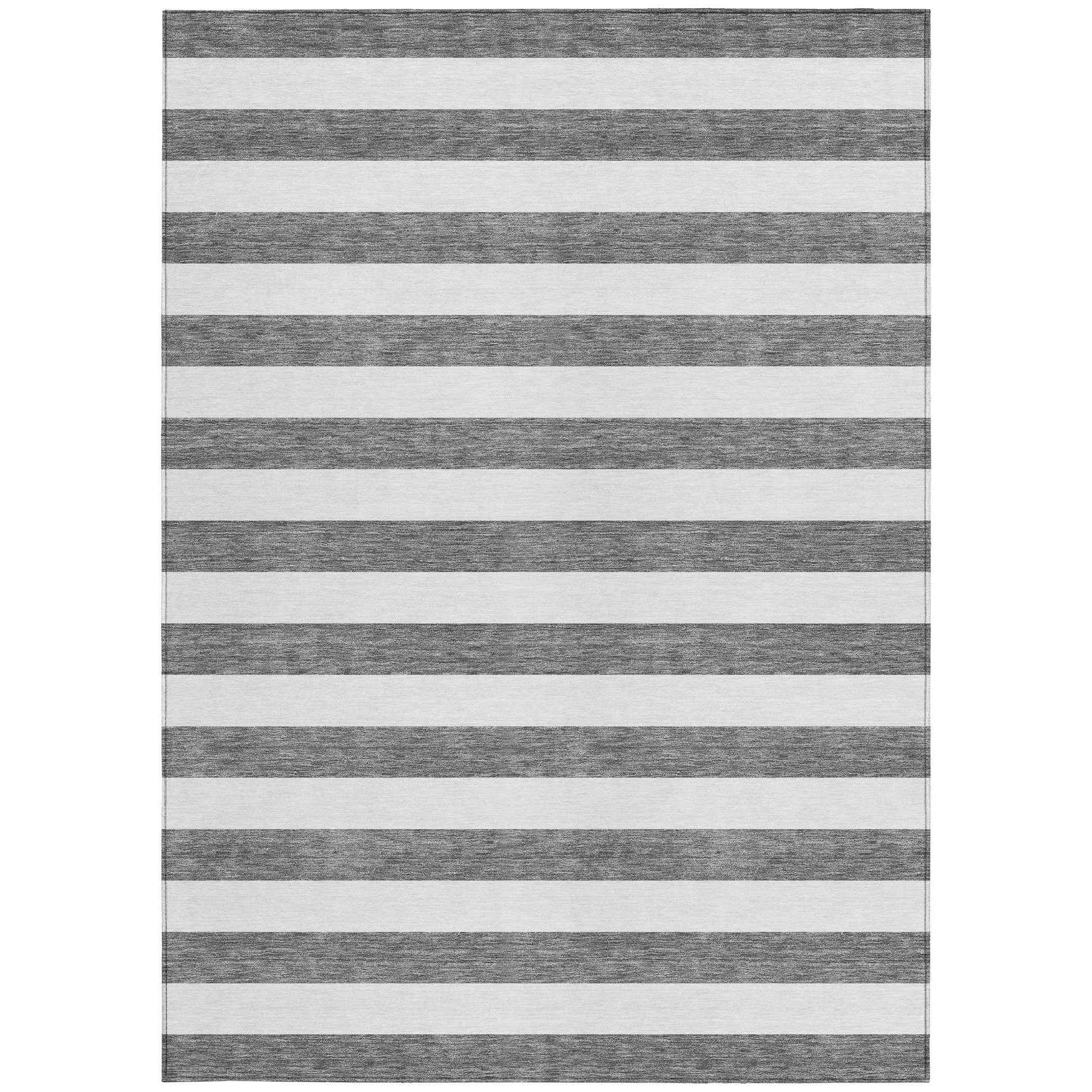 5' X 8' Charcoal Striped Washable Non Skid Indoor Outdoor Area Rug