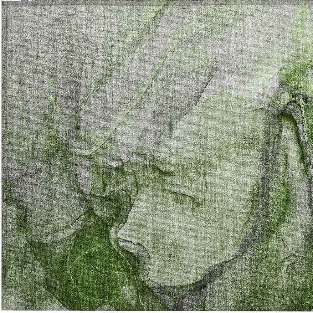 2' X 3' Olive Green Abstract Washable Non Skid Indoor Outdoor Area Rug