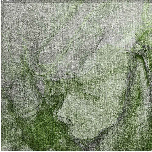 2' X 3' Olive Green Abstract Washable Non Skid Indoor Outdoor Area Rug