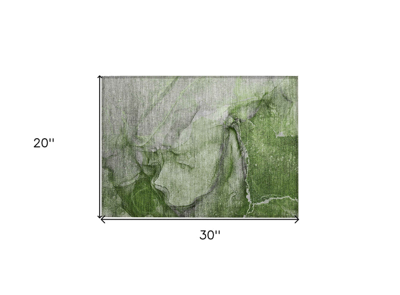 2' X 3' Olive Green Abstract Washable Non Skid Indoor Outdoor Area Rug