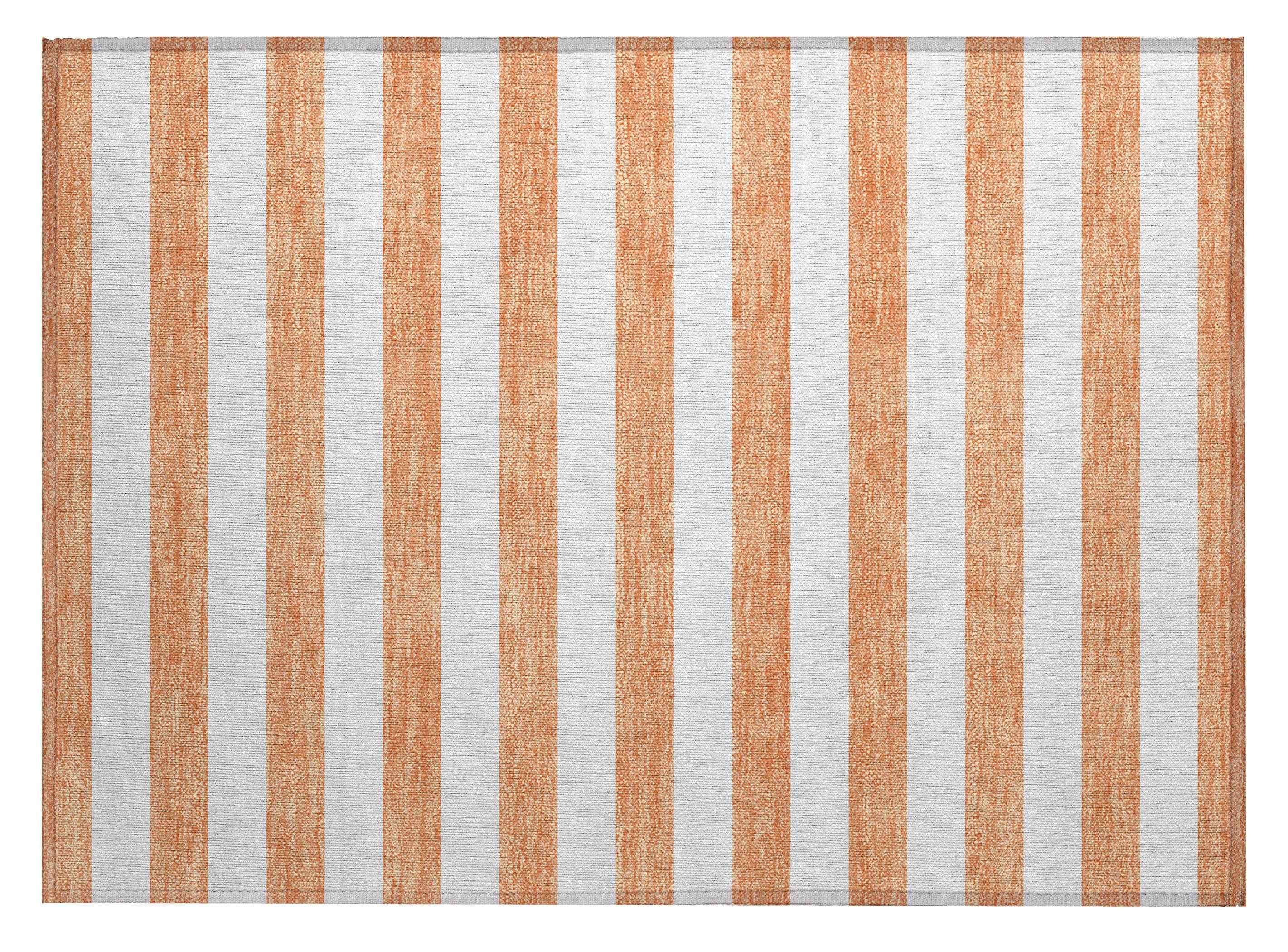 2' X 3' Salmon Striped Washable Non Skid Indoor Outdoor Area Rug