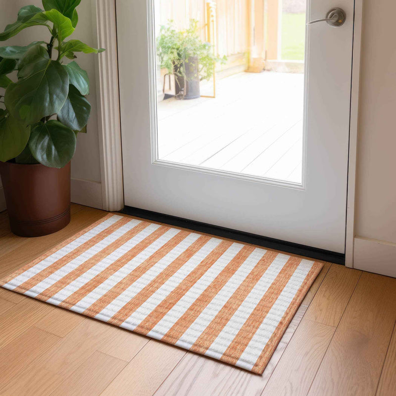 2' X 3' Salmon Striped Washable Non Skid Indoor Outdoor Area Rug