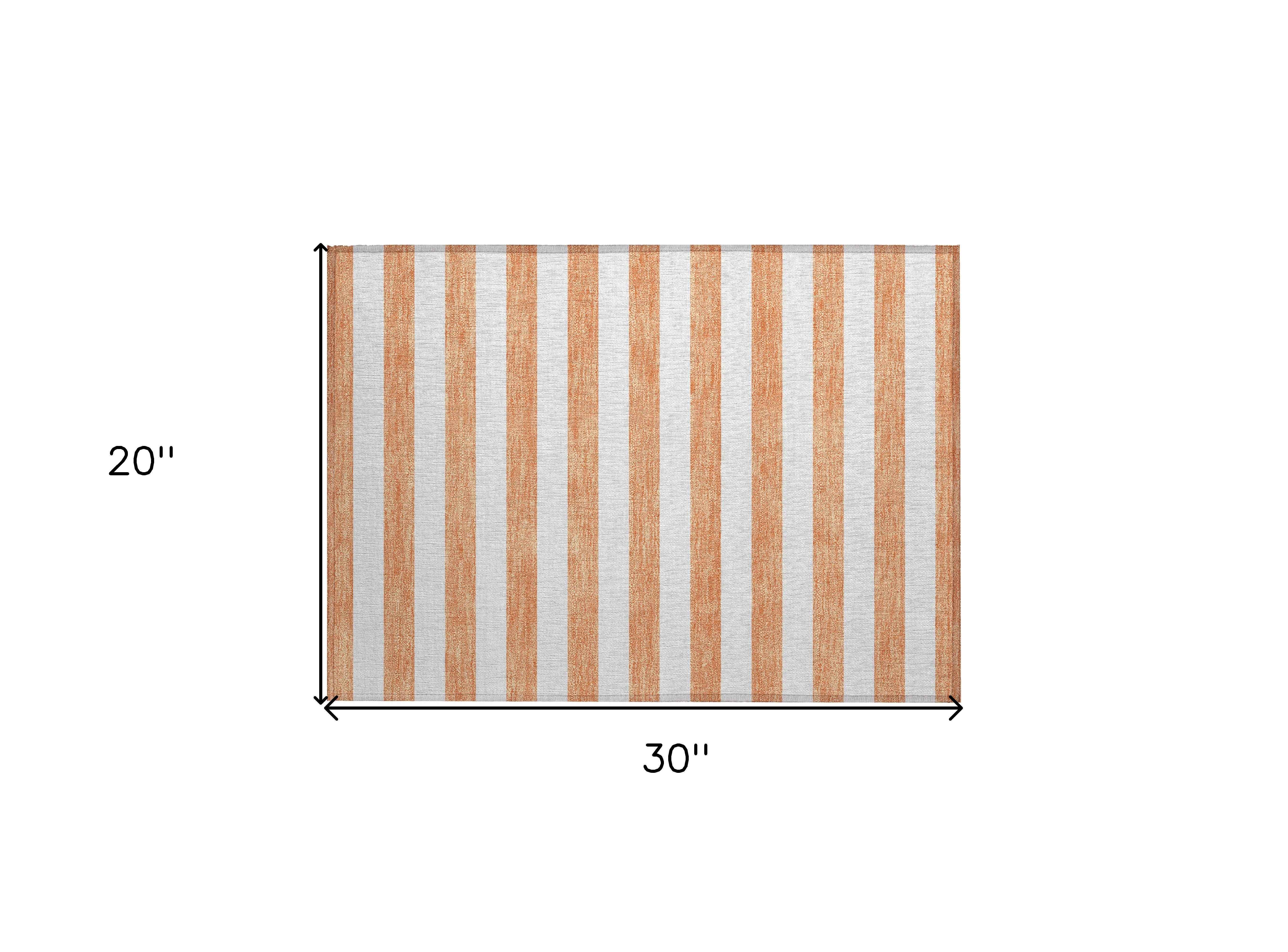 2' X 3' Salmon Striped Washable Non Skid Indoor Outdoor Area Rug
