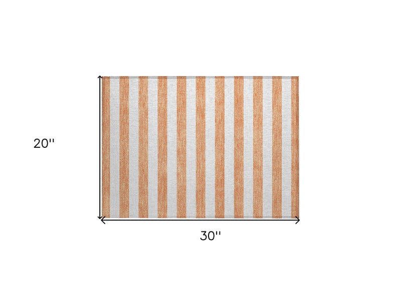 2' X 3' Salmon Striped Washable Non Skid Indoor Outdoor Area Rug