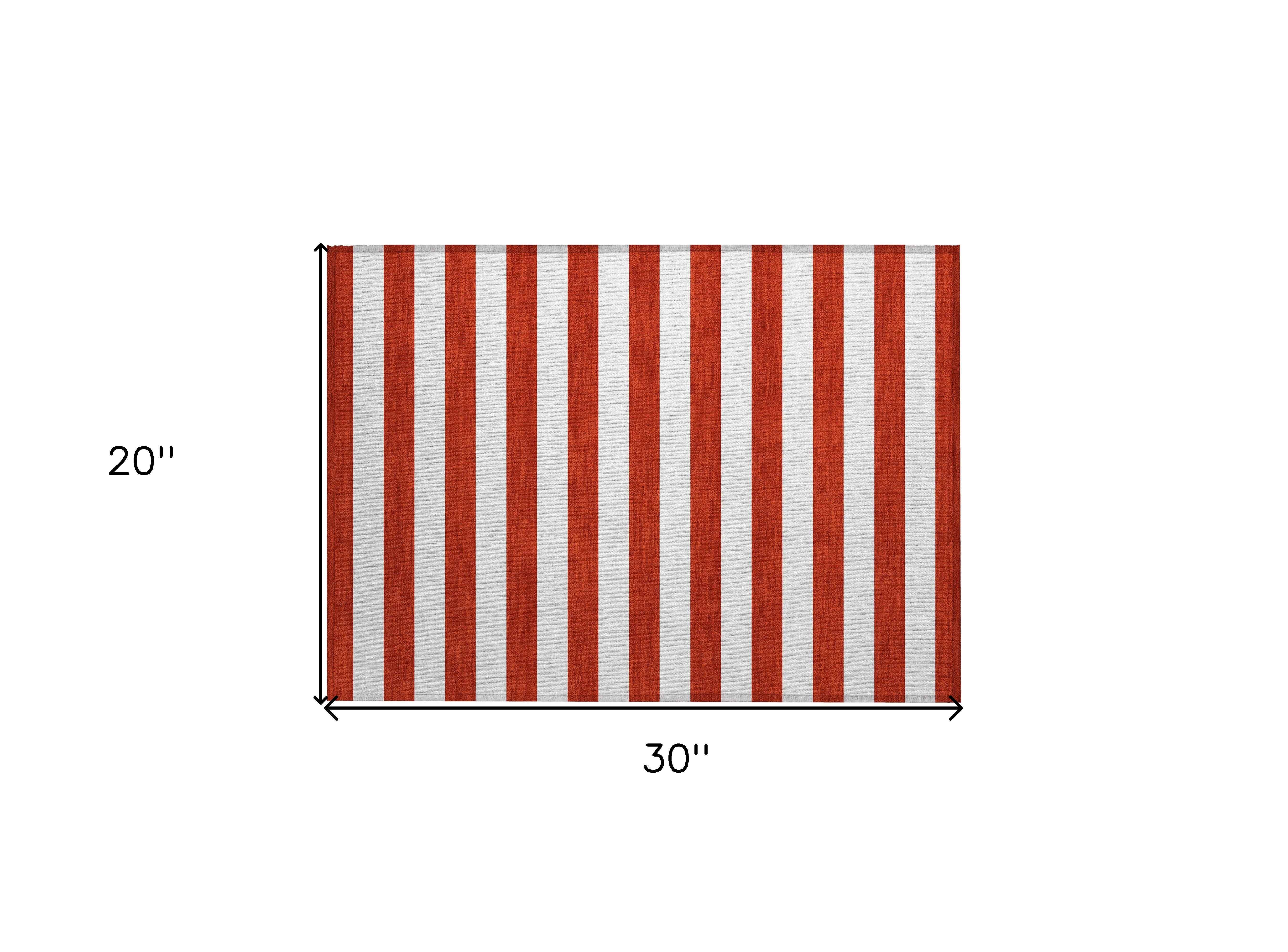 2' X 3' Red and White Striped Washable Non Skid Indoor Outdoor Area Rug