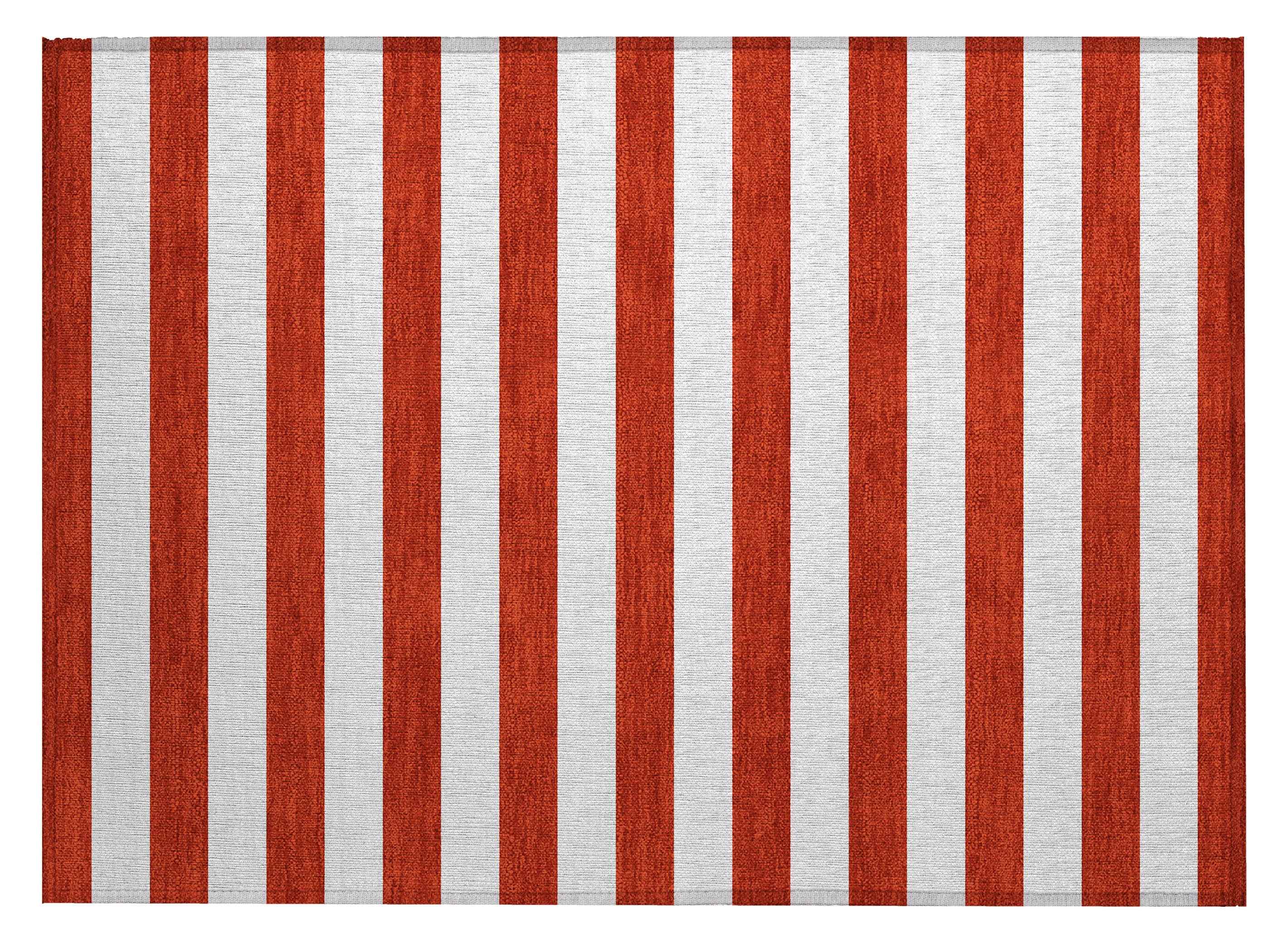 2' X 3' Red and White Striped Washable Non Skid Indoor Outdoor Area Rug