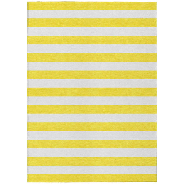 10' X 14' Yellow and White Striped Washable Indoor Outdoor Area Rug