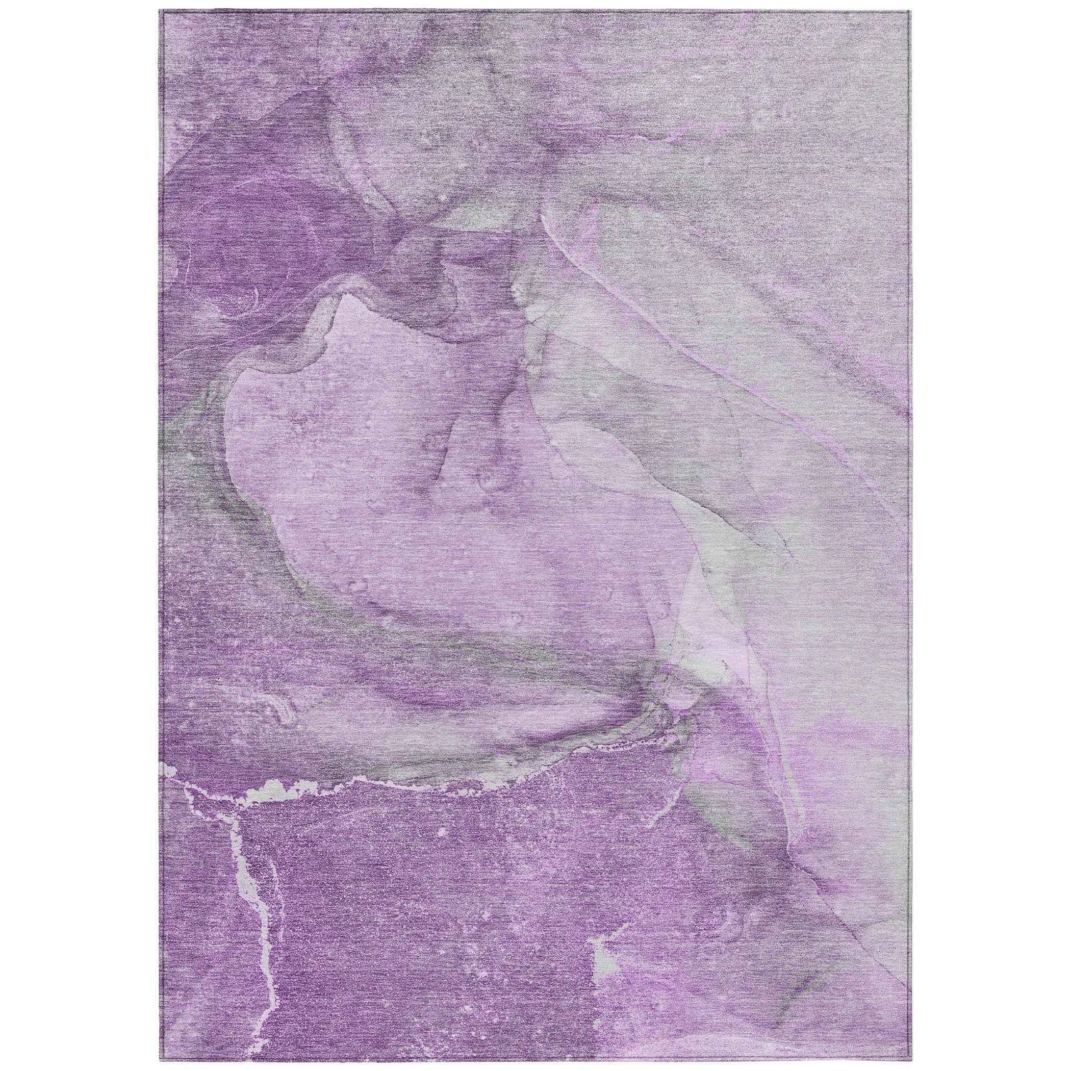 10' X 14' Lilac Abstract Washable Non Skid Indoor Outdoor Area Rug