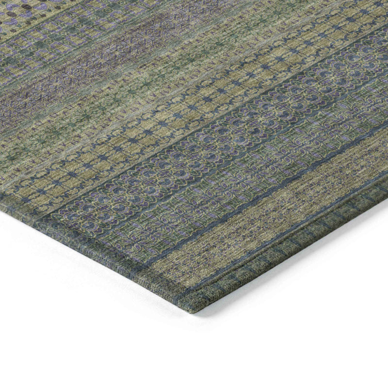 5' X 8' Olive Green Striped Washable Non Skid Indoor Outdoor Area Rug