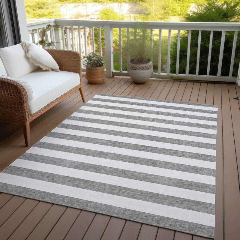 3' X 5' Gray and White Striped Washable Non Skid Indoor Outdoor Area Rug