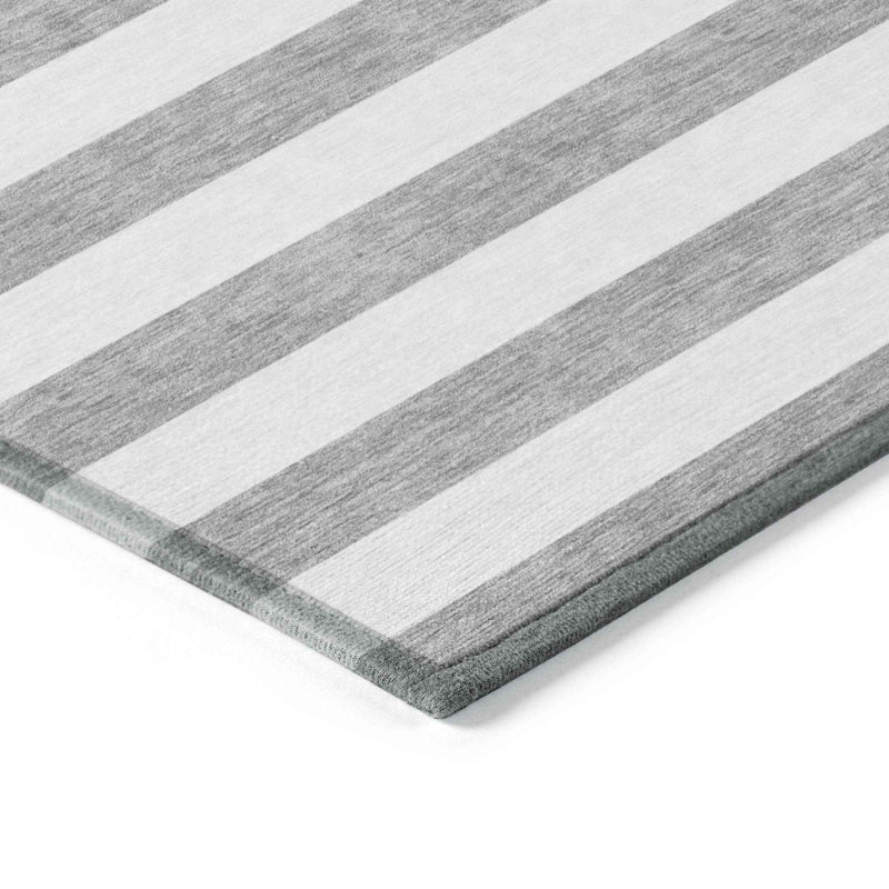 3' X 5' Gray and White Striped Washable Non Skid Indoor Outdoor Area Rug
