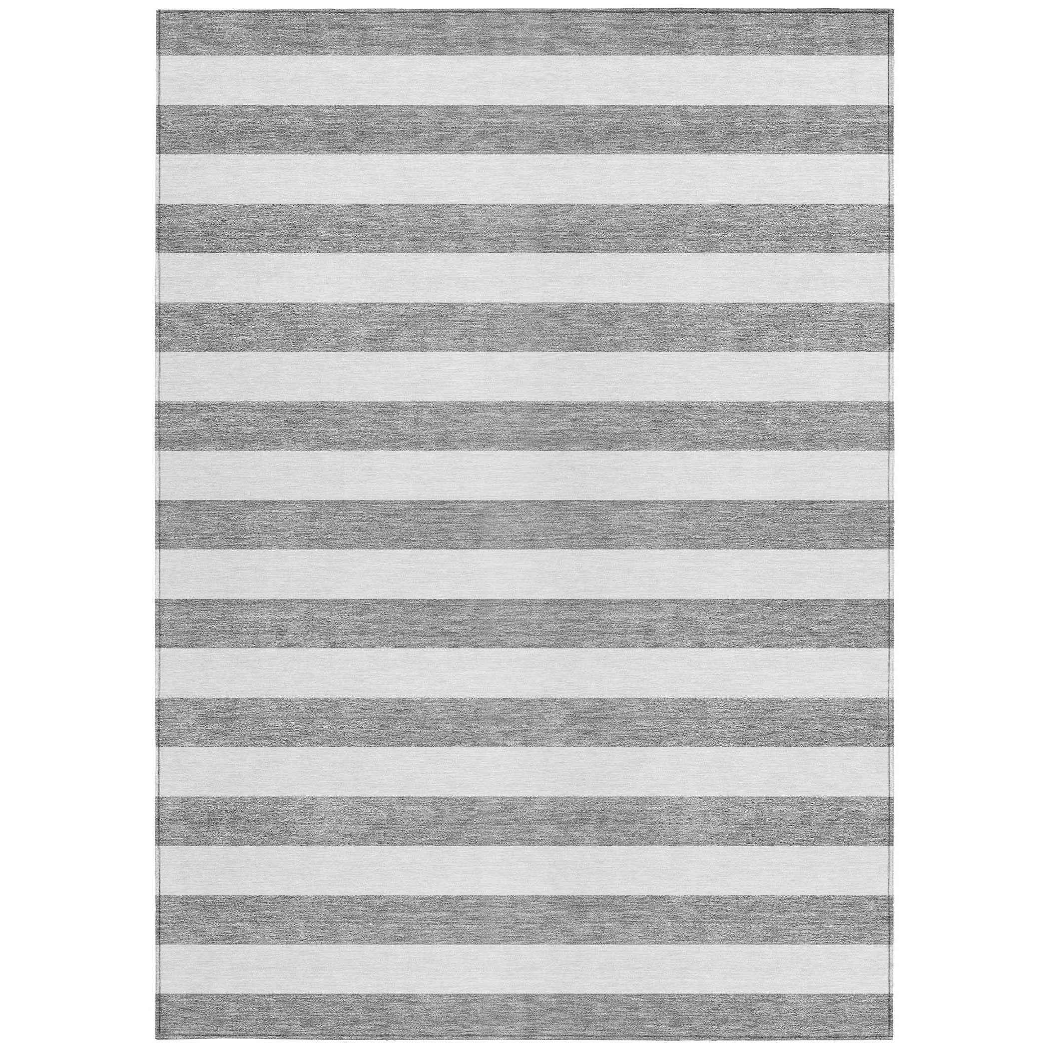 3' X 5' Gray and White Striped Washable Non Skid Indoor Outdoor Area Rug