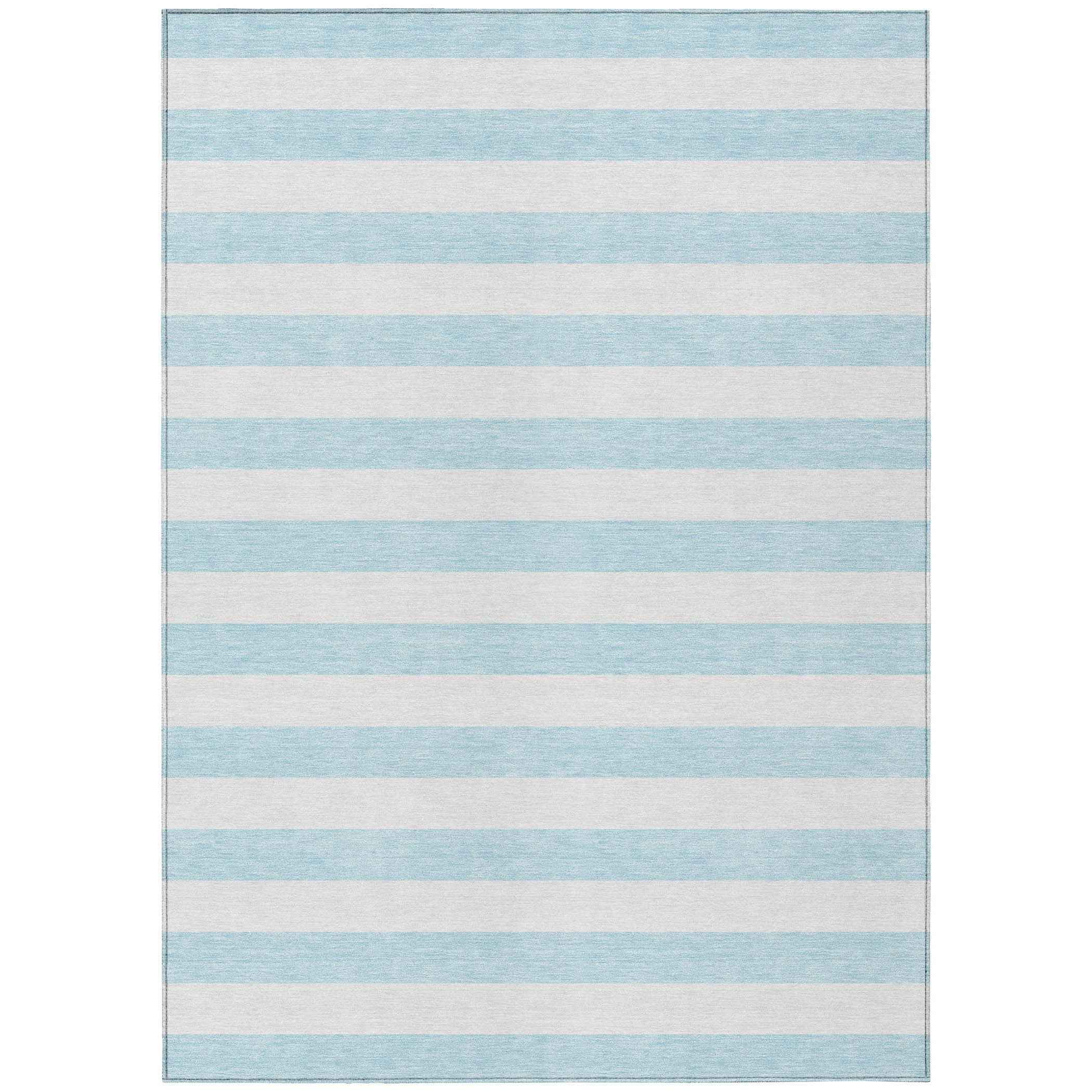 8' X 10' Blue and White Striped Washable Indoor Outdoor Area Rug