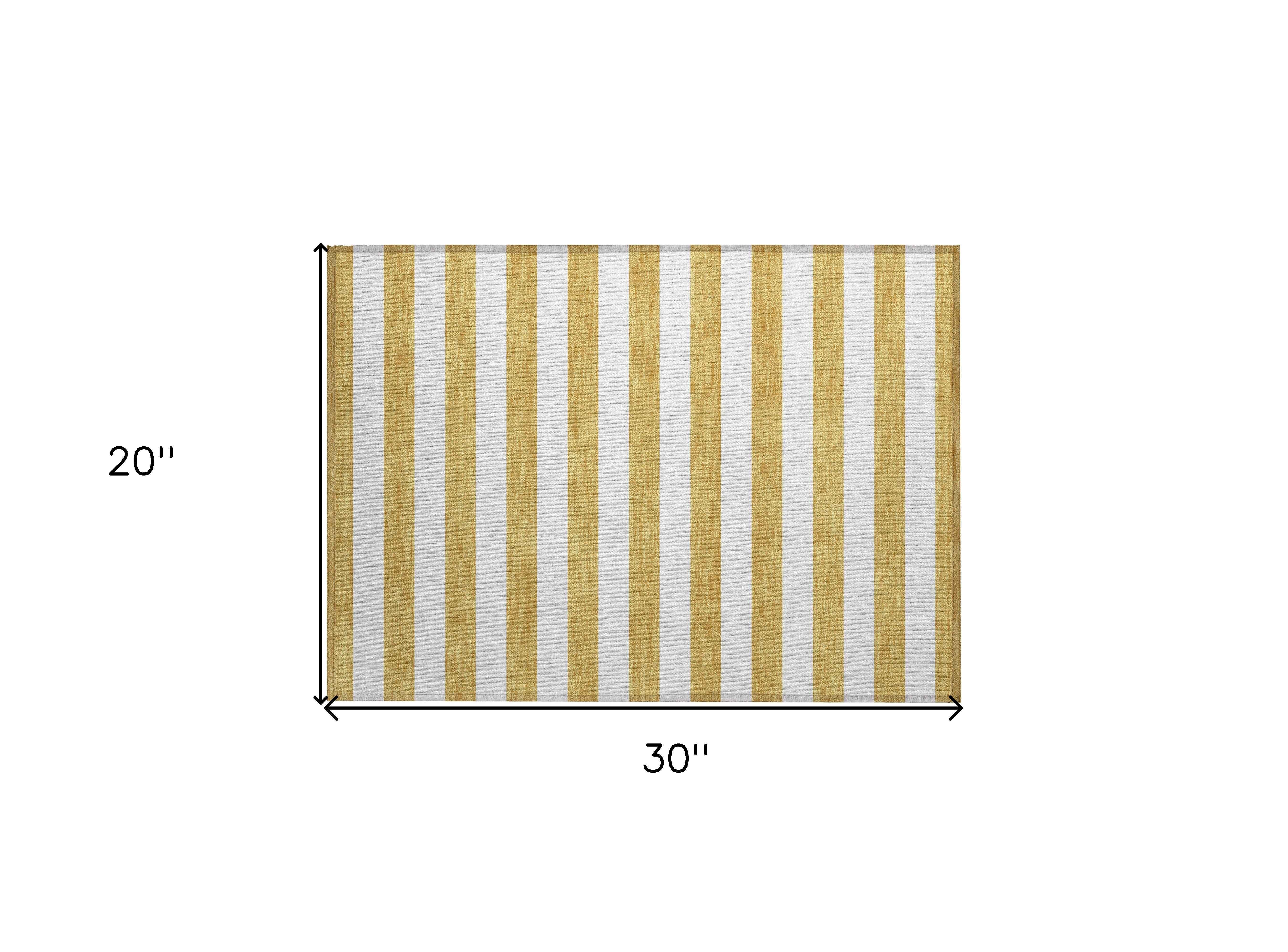 2' X 3' Gold Striped Washable Non Skid Indoor Outdoor Area Rug