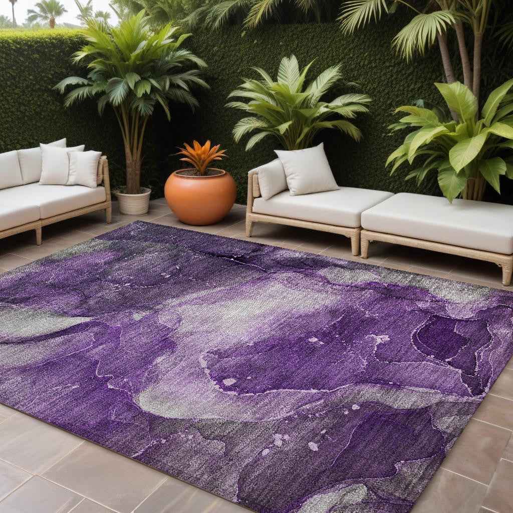 8' X 10' Purple Abstract Washable Non Skid Indoor Outdoor Area Rug