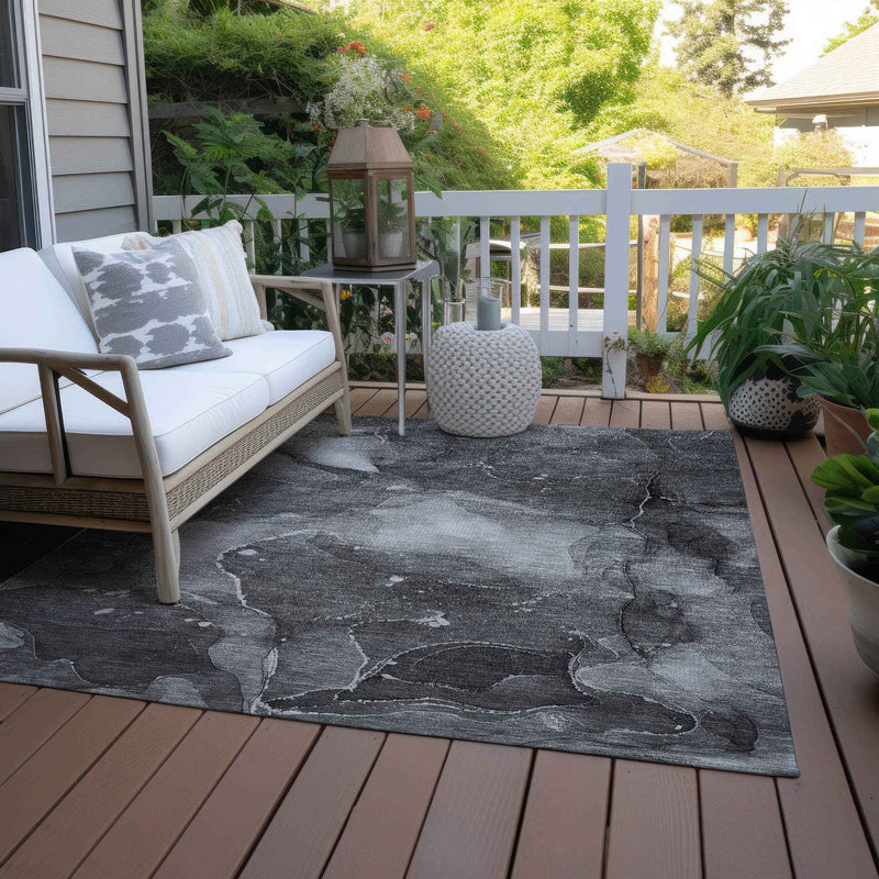 9' X 12' Gray Abstract Washable Non Skid Indoor Outdoor Area Rug