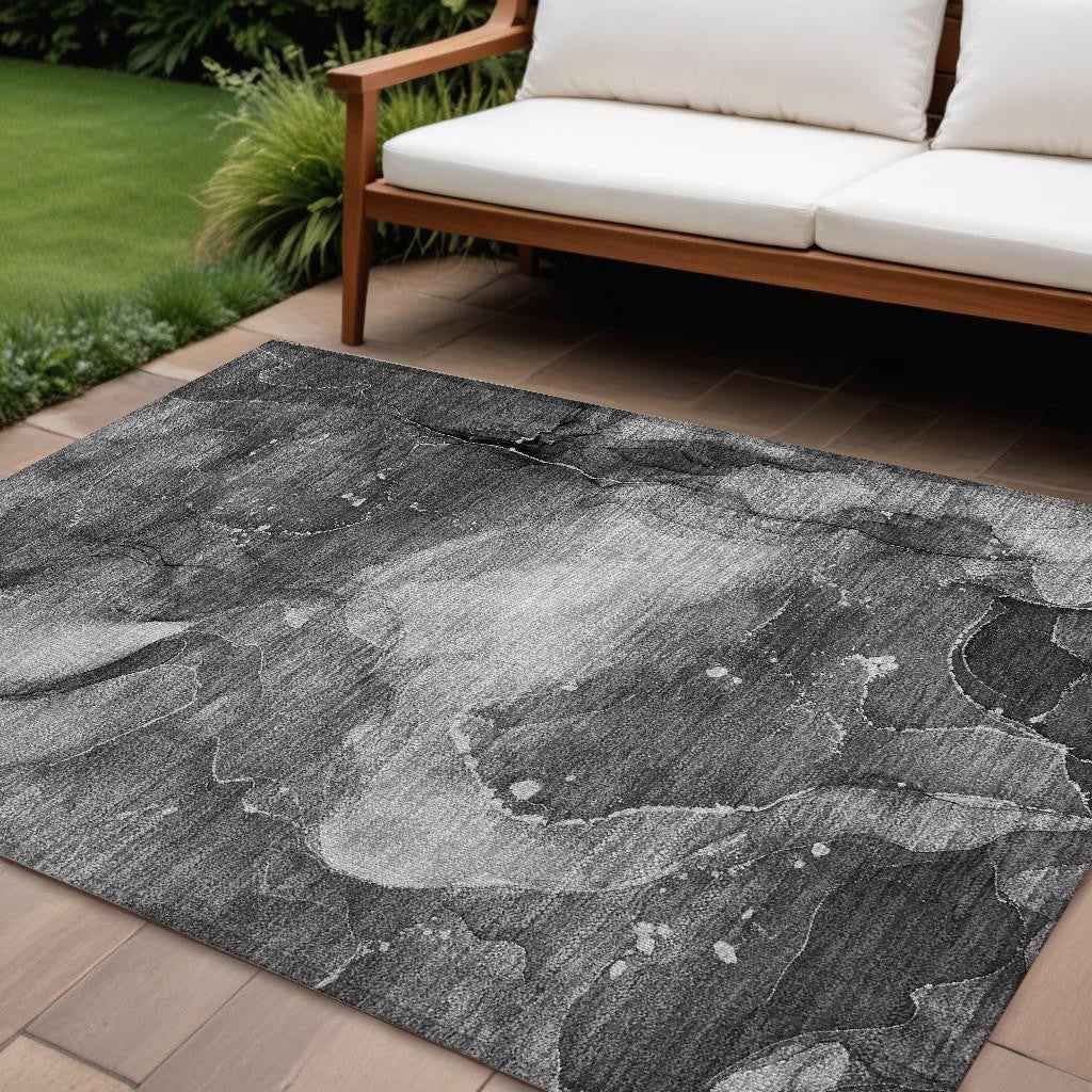 9' X 12' Gray Abstract Washable Non Skid Indoor Outdoor Area Rug