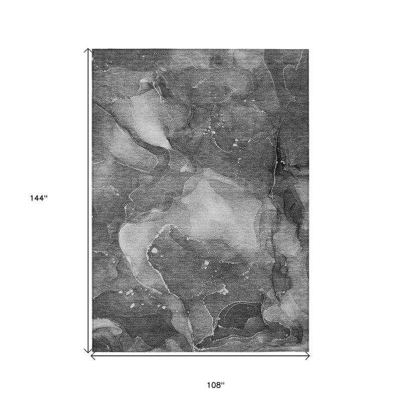 9' X 12' Gray Abstract Washable Non Skid Indoor Outdoor Area Rug