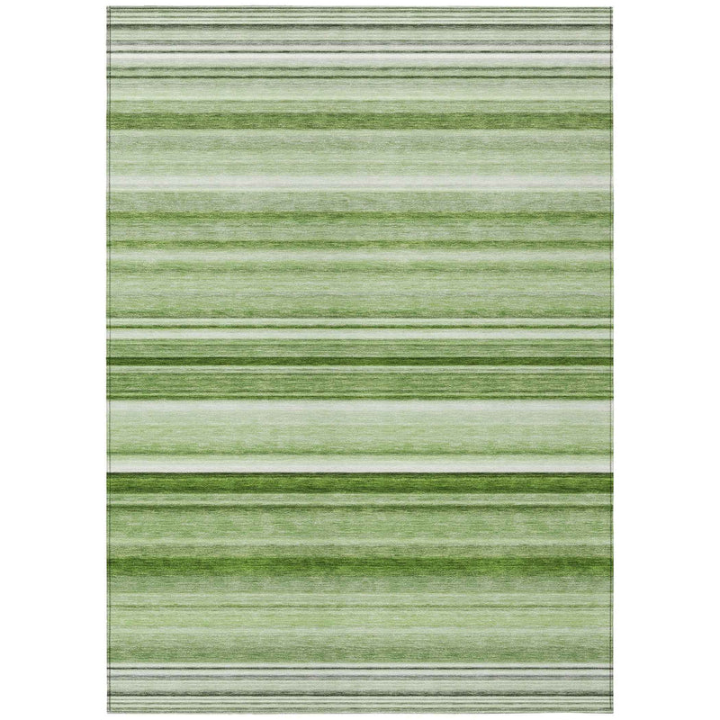 5' X 8' Artichoke Green Striped Washable Indoor Outdoor Area Rug