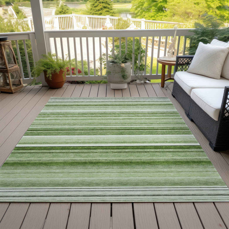 5' X 8' Artichoke Green Striped Washable Indoor Outdoor Area Rug