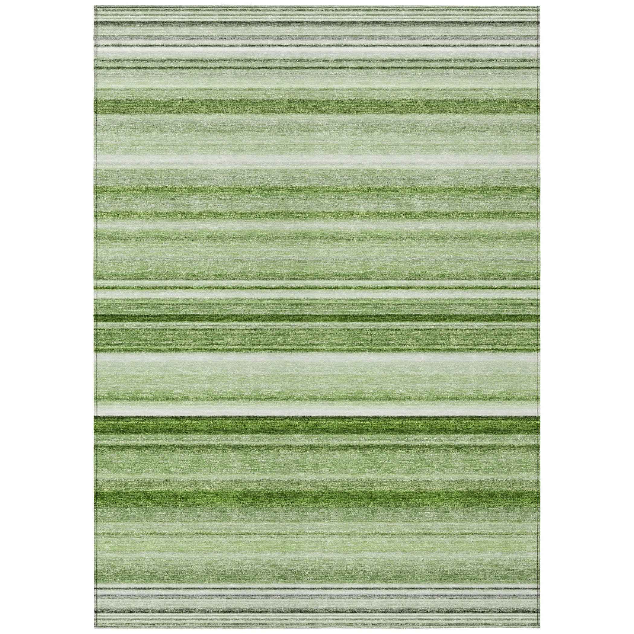 10' X 14' Artichoke Green Striped Washable Indoor Outdoor Area Rug