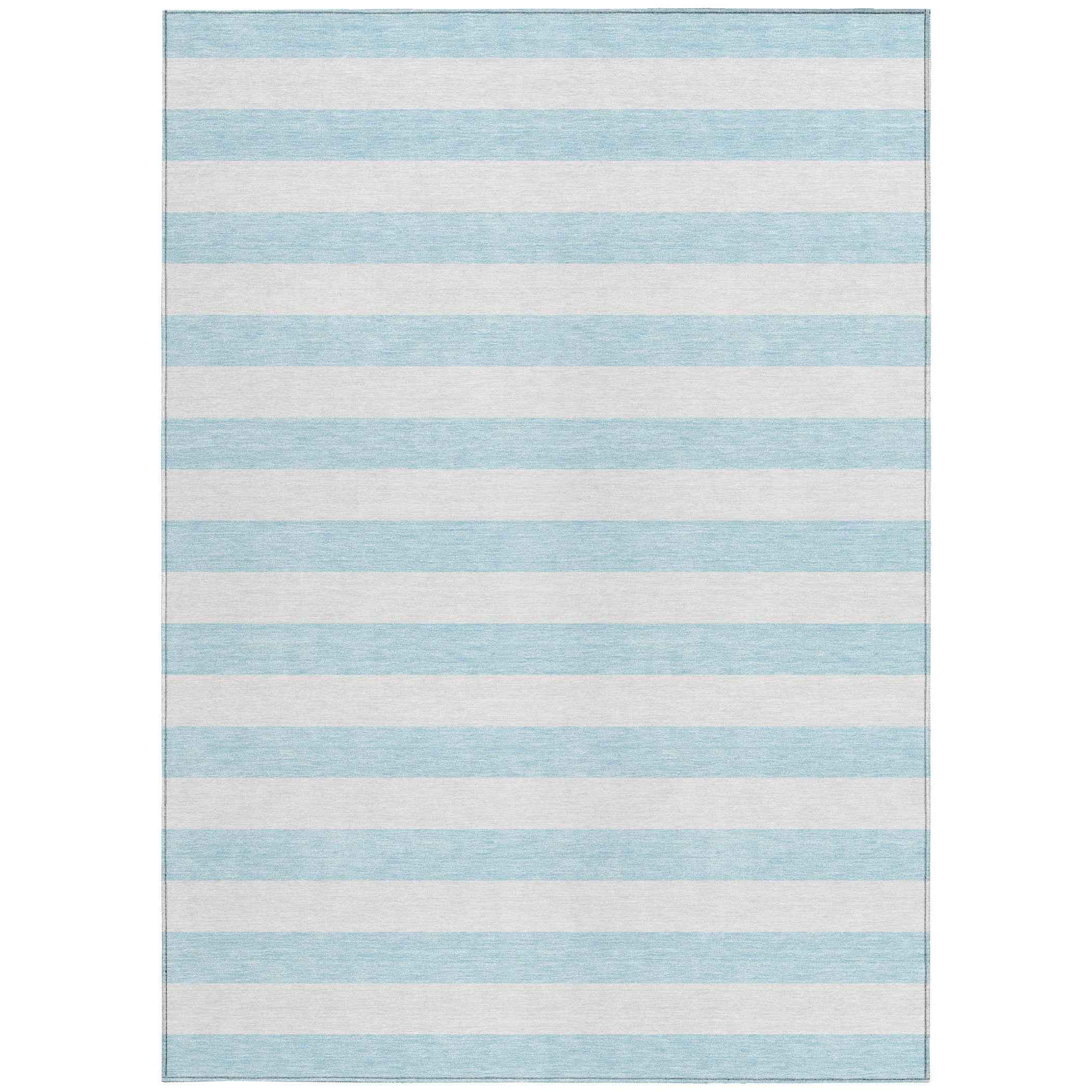 5' X 8' Sky Blue Striped Washable Non Skid Indoor Outdoor Area Rug