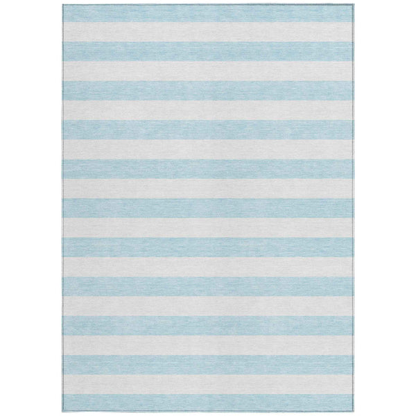 5' X 8' Sky Blue Striped Washable Non Skid Indoor Outdoor Area Rug